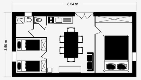 Map Comfort Chalet, 26 m² (2 bedrooms - sleeps 4–5)